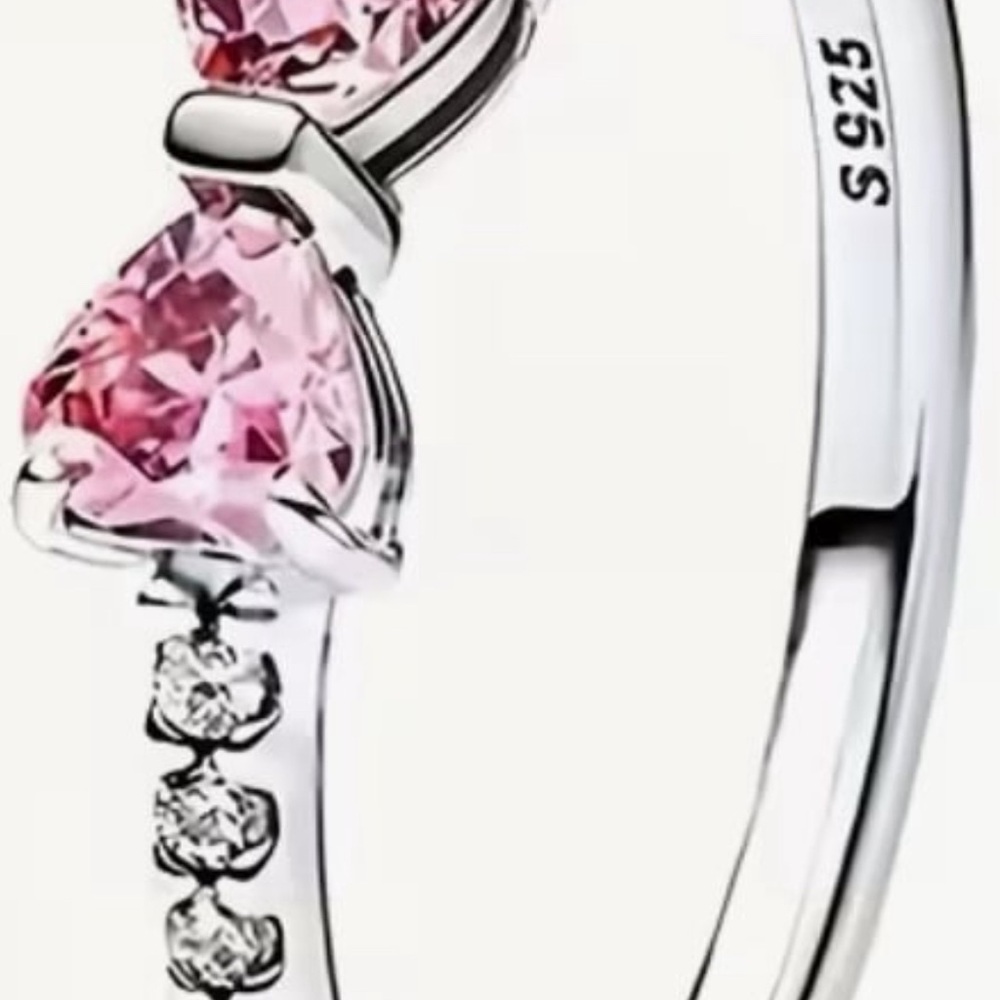 Elegant Pink Bow Silver Ring